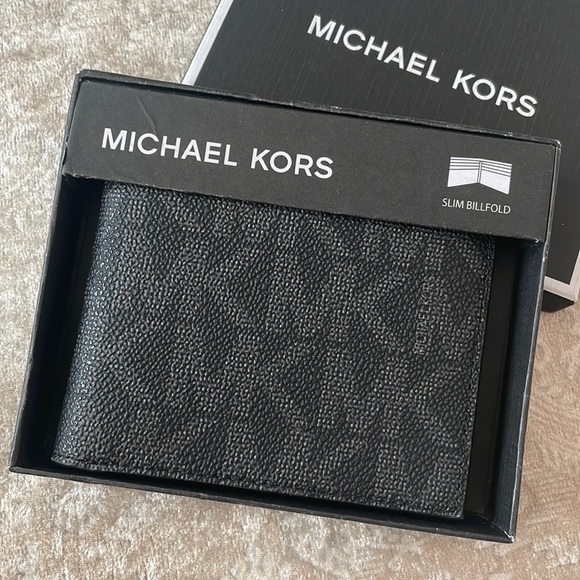 Brand New Michael Kors Men's Wallet Black Logo Jet Set Slim Billfold in Box - Picture 1 of 16